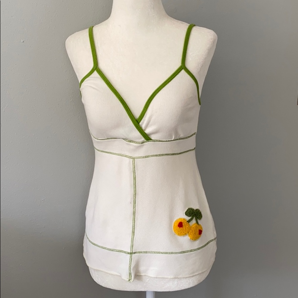 Cherry applique ribbed tank top